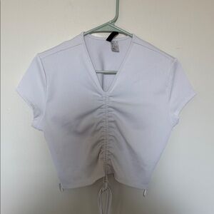 Divided White Ruched V-Neck Crop Top